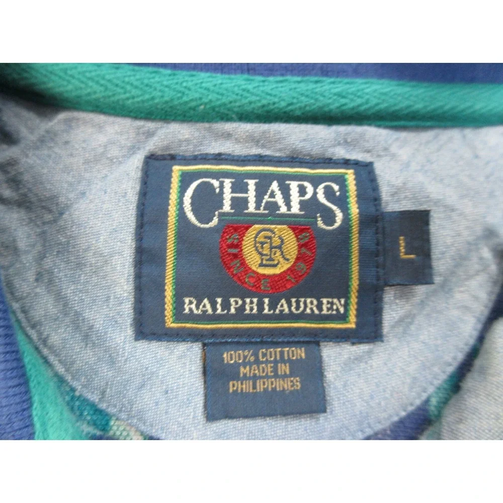VINTAGE Chaps Ralph Lauren Polo Shirt Mens Large Blue Floral Tropical Rugby